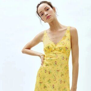 Reformation Ellery Floral Print Silk Slip Mini Dress Small in Yellow Canaria NEW